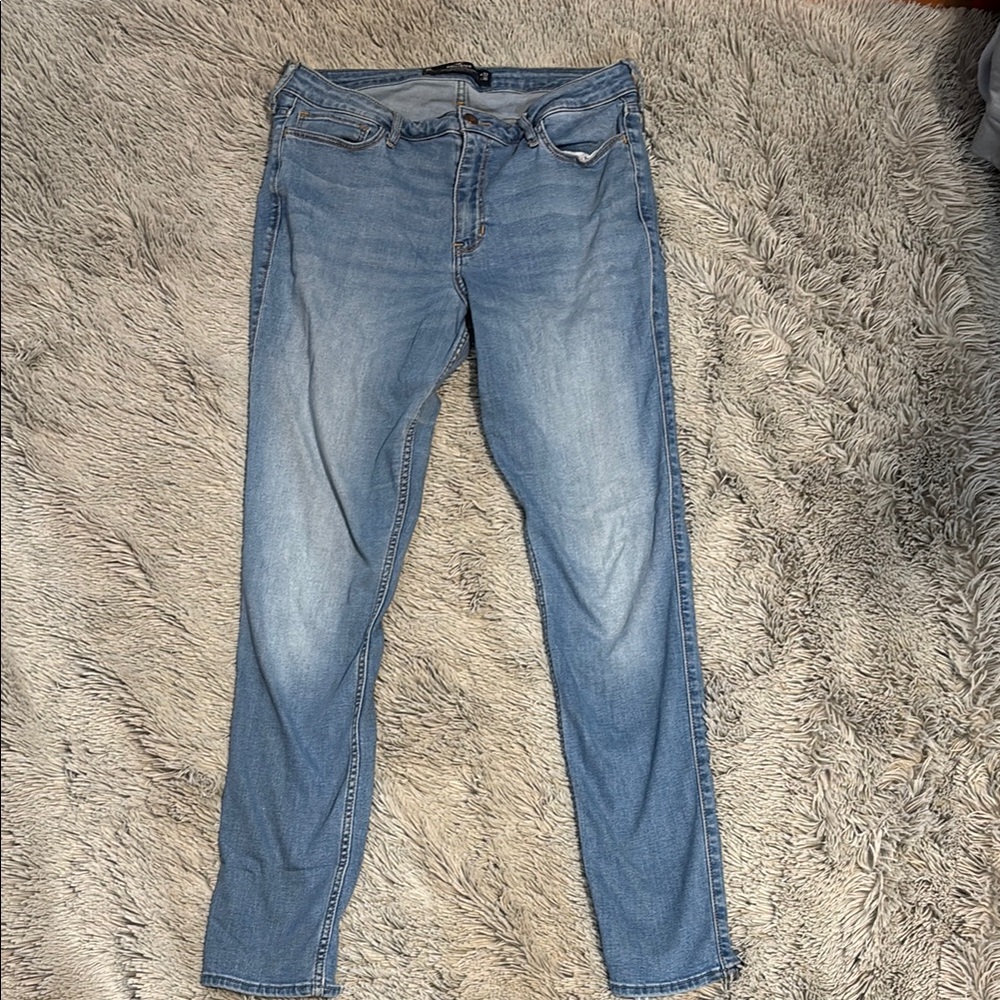 Hollister Blue Straight Leg Jeans with Subtle Whiskering